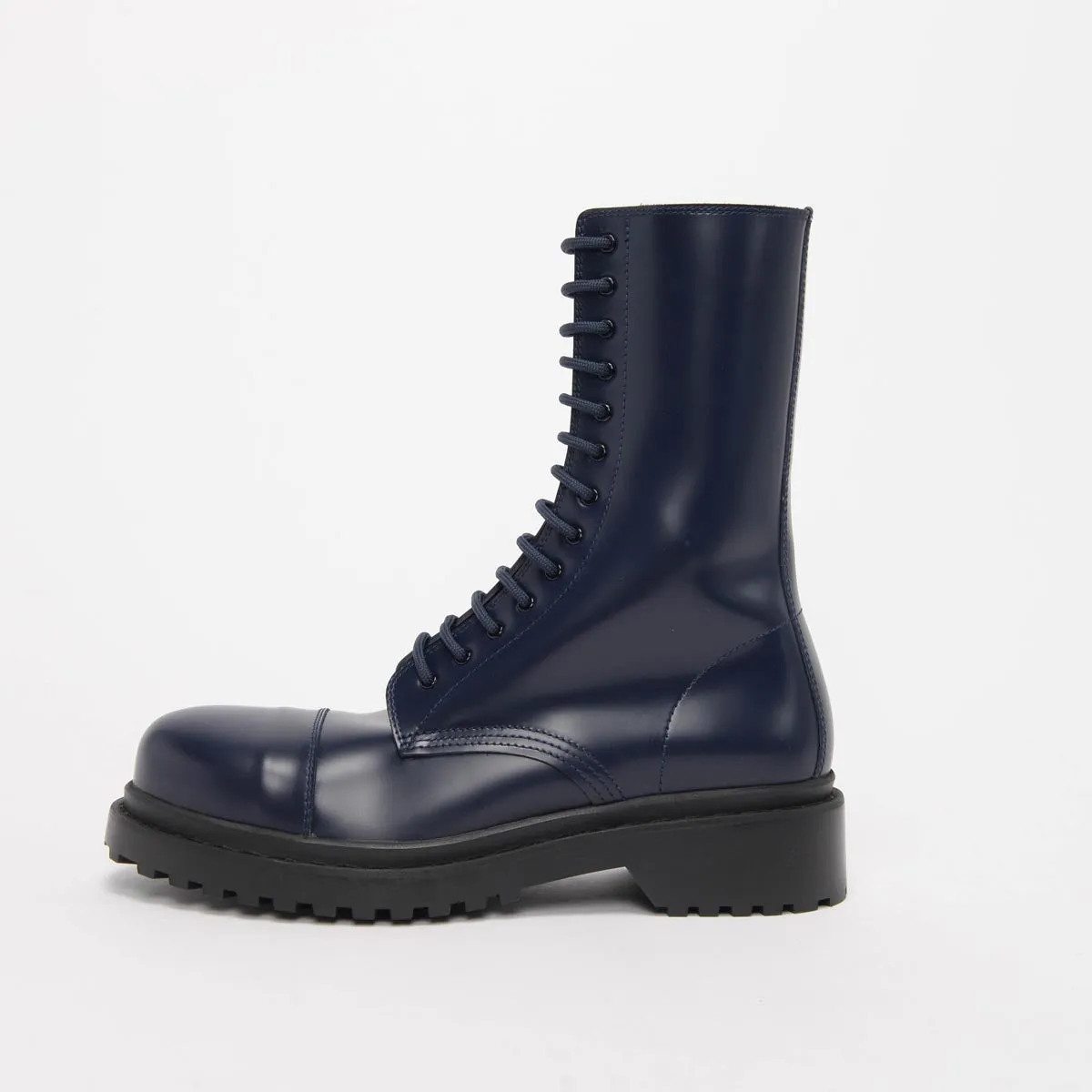 Balenciaga Navy Leather Combat Boots 40