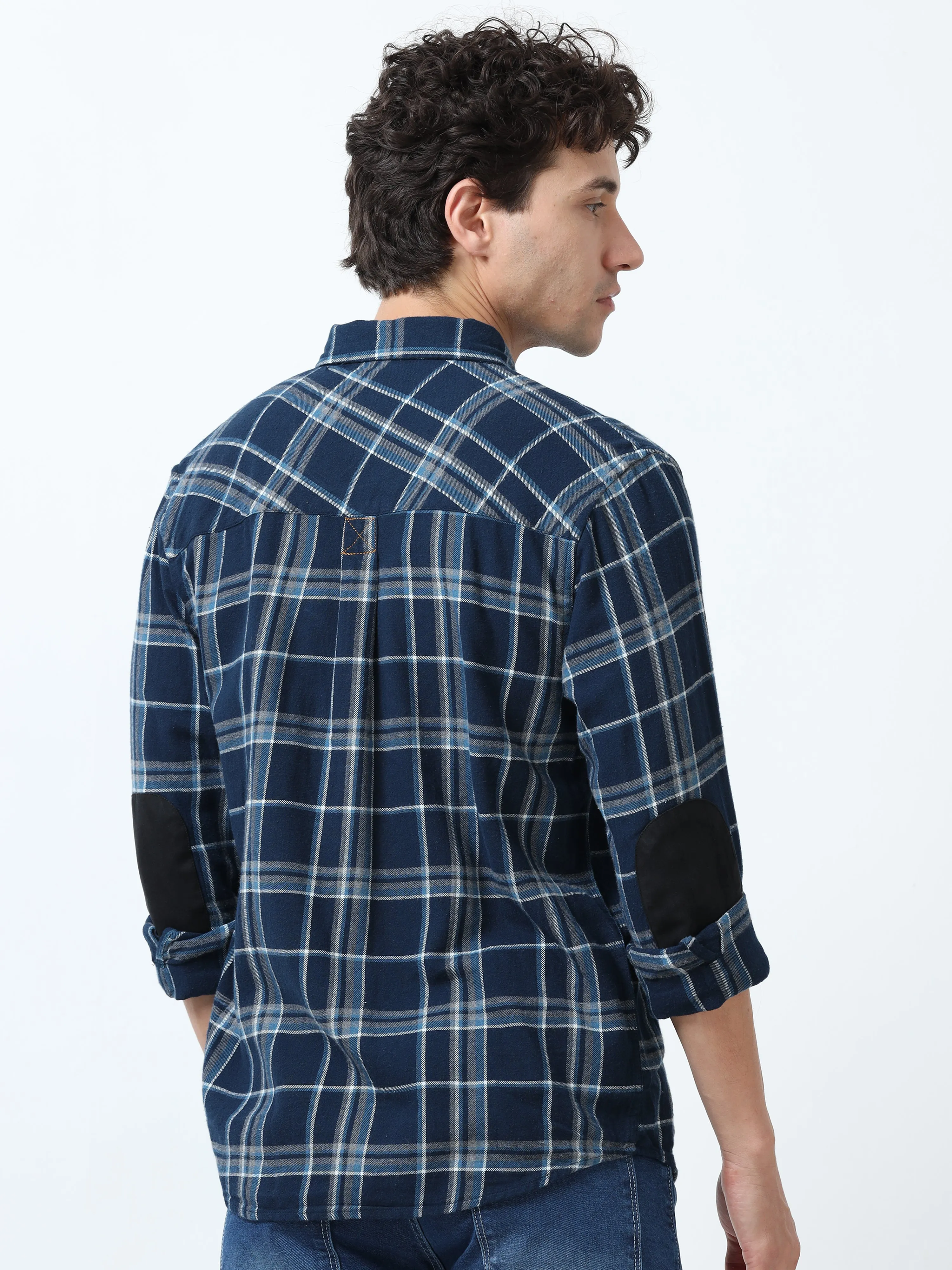 Clio - Brushed Checkered Shirt - Blue and White