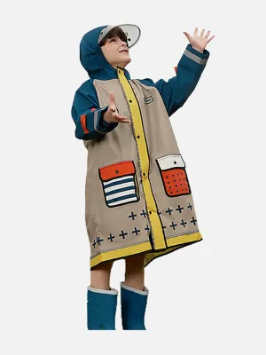 Little Surprise Box Bold Geometric print Beige & Blue Raincoat for Kids