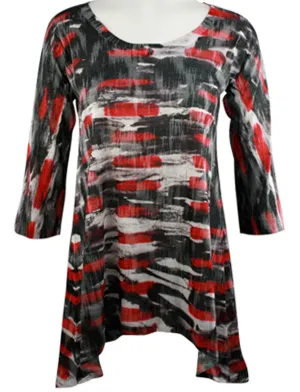 Nally & Millie - Red Strokes, Asymmetric Hi-Low Hem Lightweight Print Tunic