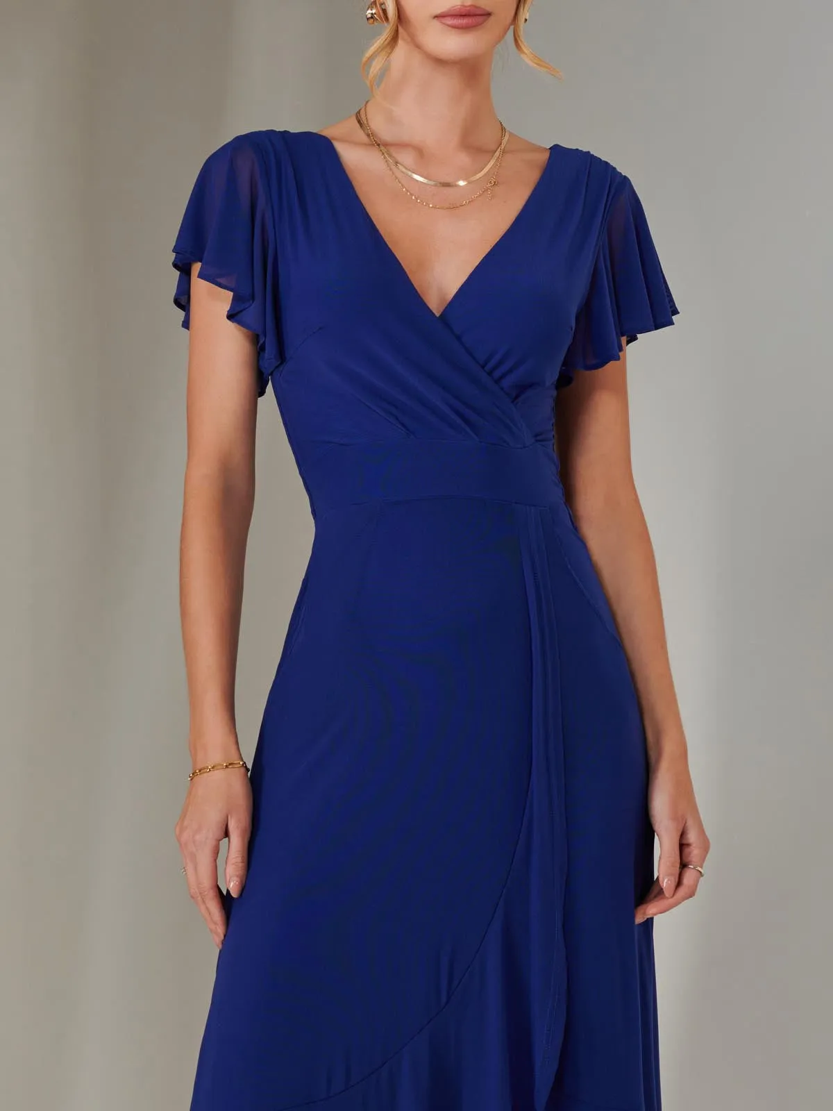 Plain Wrap Mesh Maxi Dress, Navy