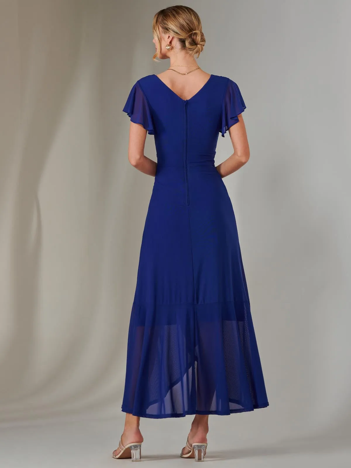 Plain Wrap Mesh Maxi Dress, Navy