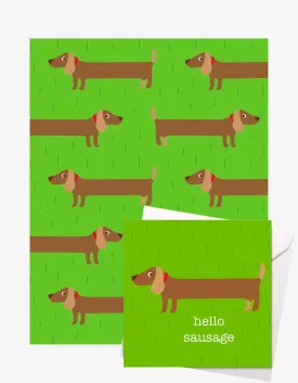 Sausage Dog Gift Wrap   Personalised Card Bundle