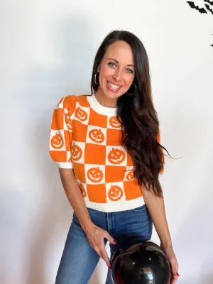 Short Sleeve Pumpkin Checkered Top - Pumpkin